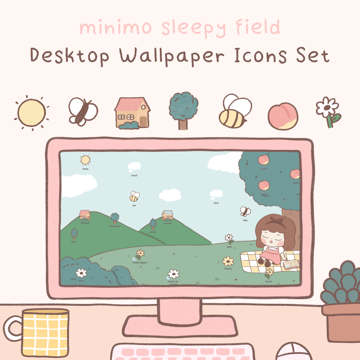 Minimo Sleepy Field Wallpaper Organizer With Icons