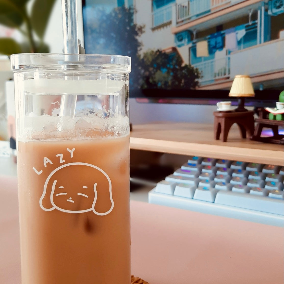 ''lazy mochi'' Glass Tumbler