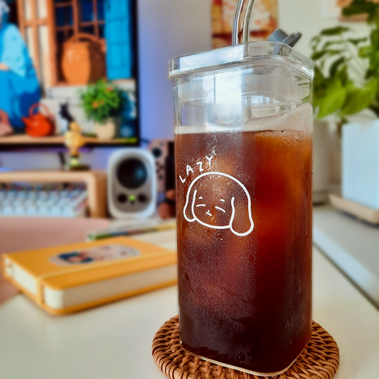 ''lazy mochi'' Glass Tumbler