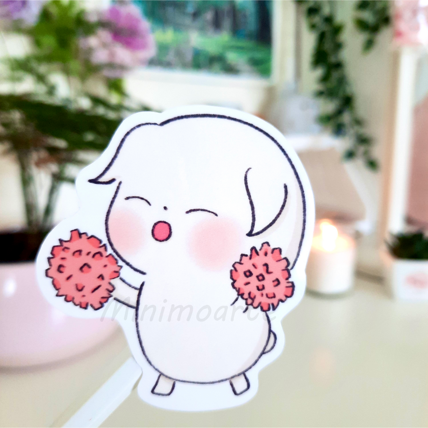 Cheering Mochi Dog Die Cut Sticker