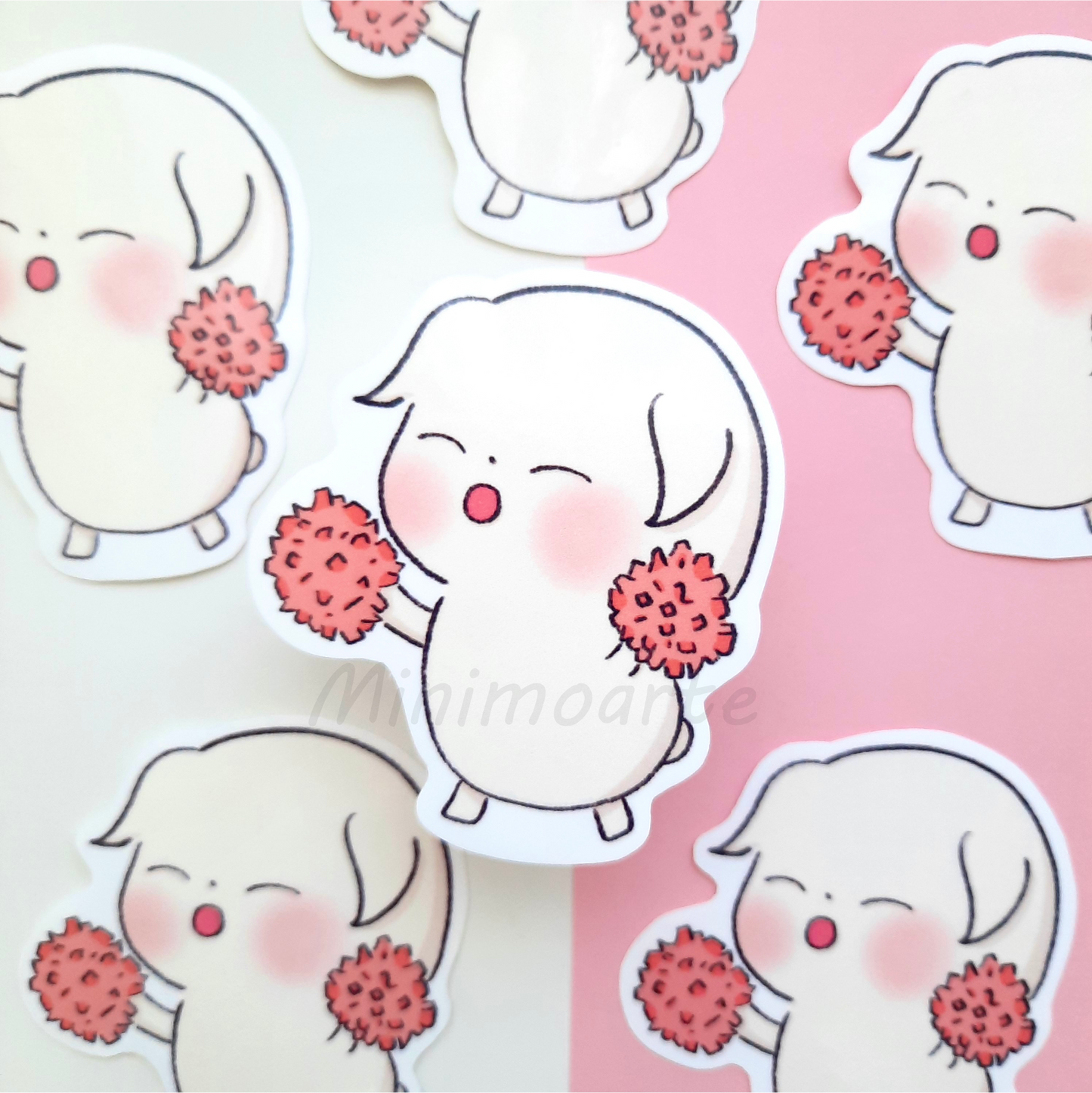 Cheering Mochi Dog Die Cut Sticker