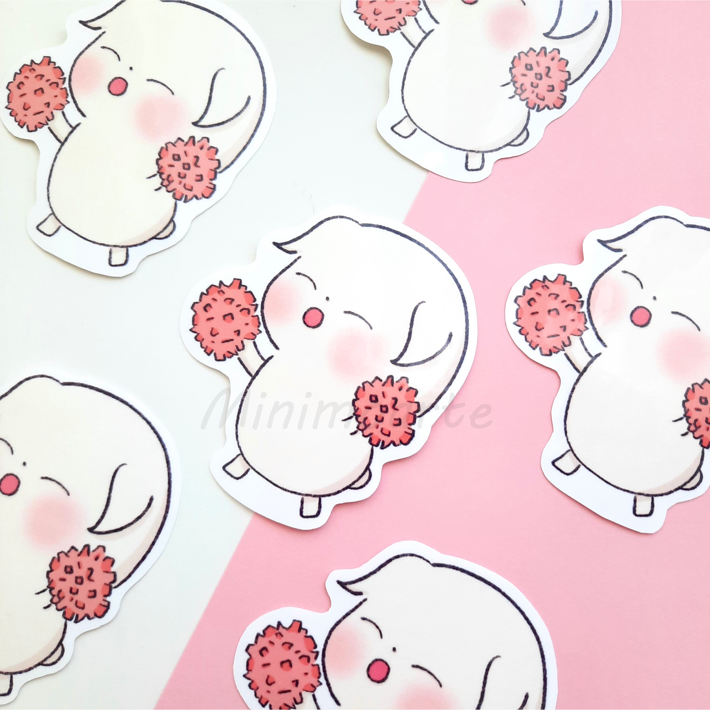 Cheering Mochi Dog Die Cut Sticker