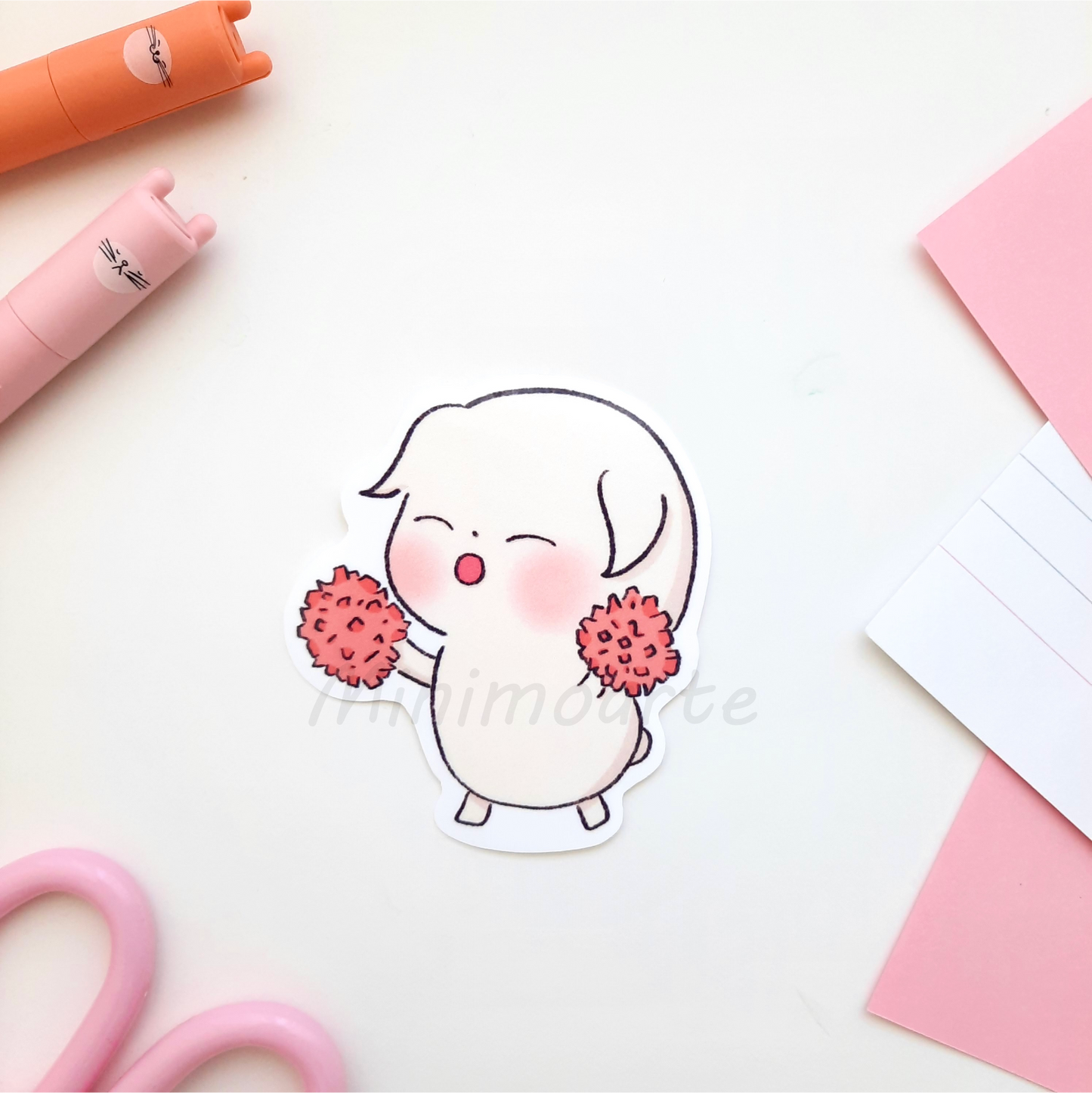 Cheering Mochi Dog Die Cut Sticker