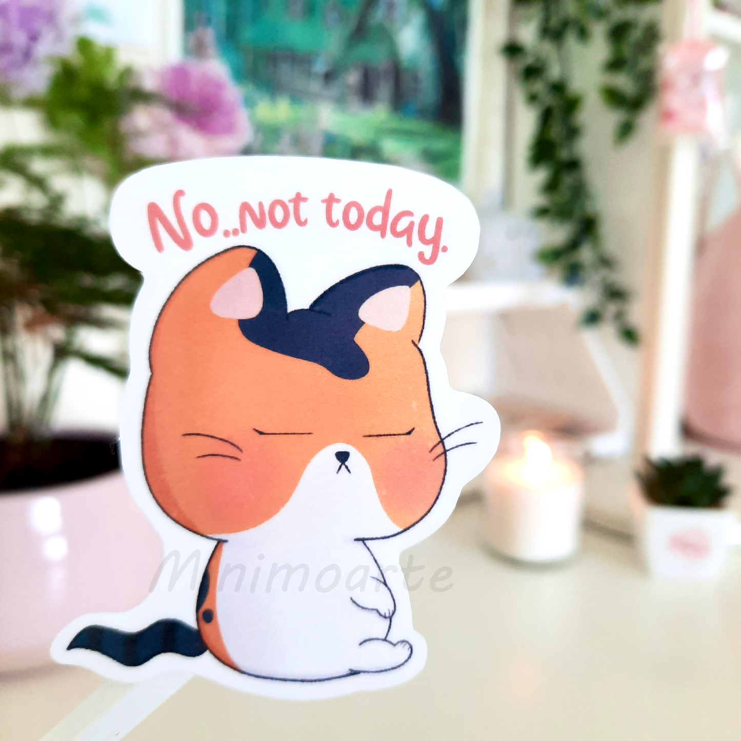 Not Today Purin Cat Die Cut Sticker